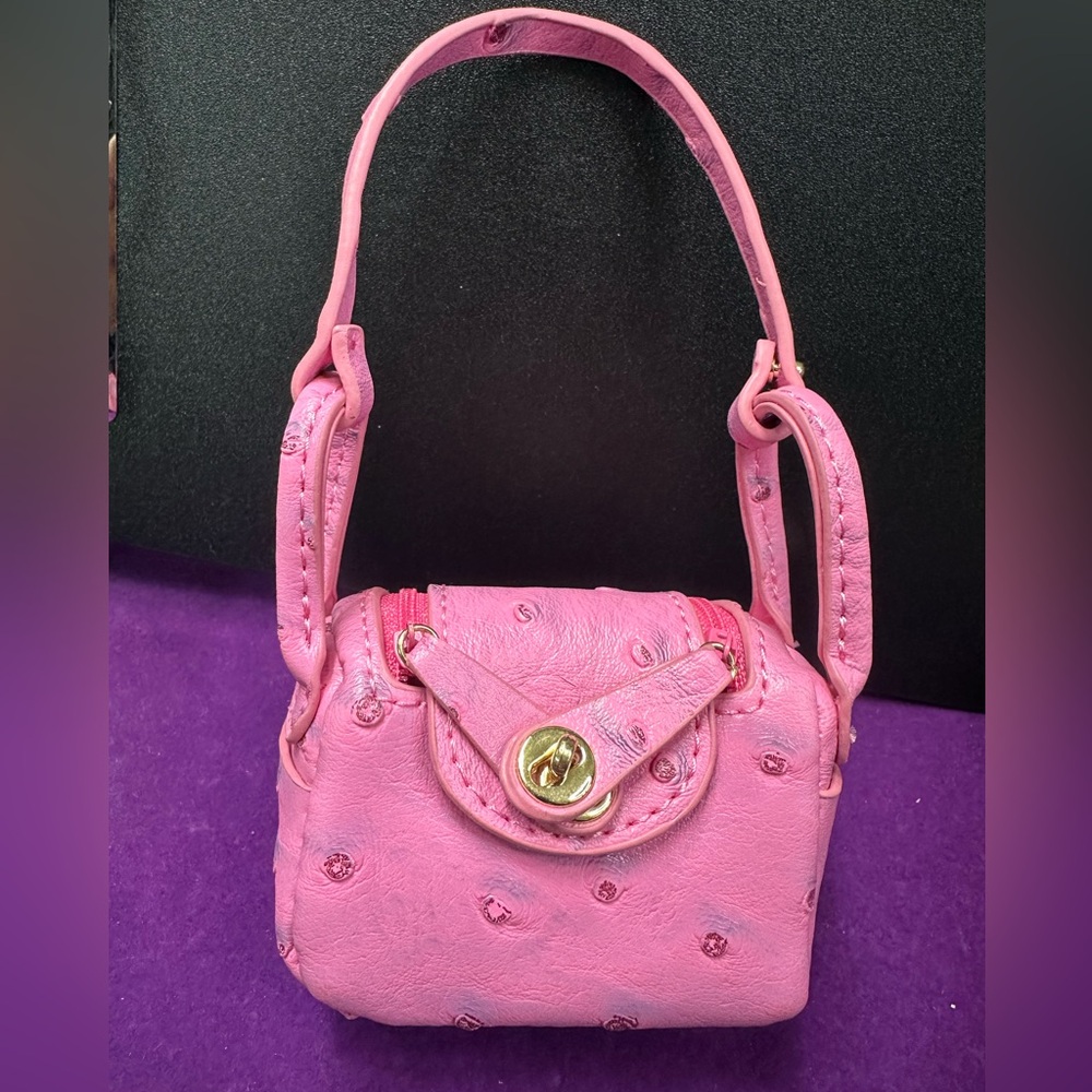 Pink Mini Top Handle Bag Charm Purse | Textured Leather Look